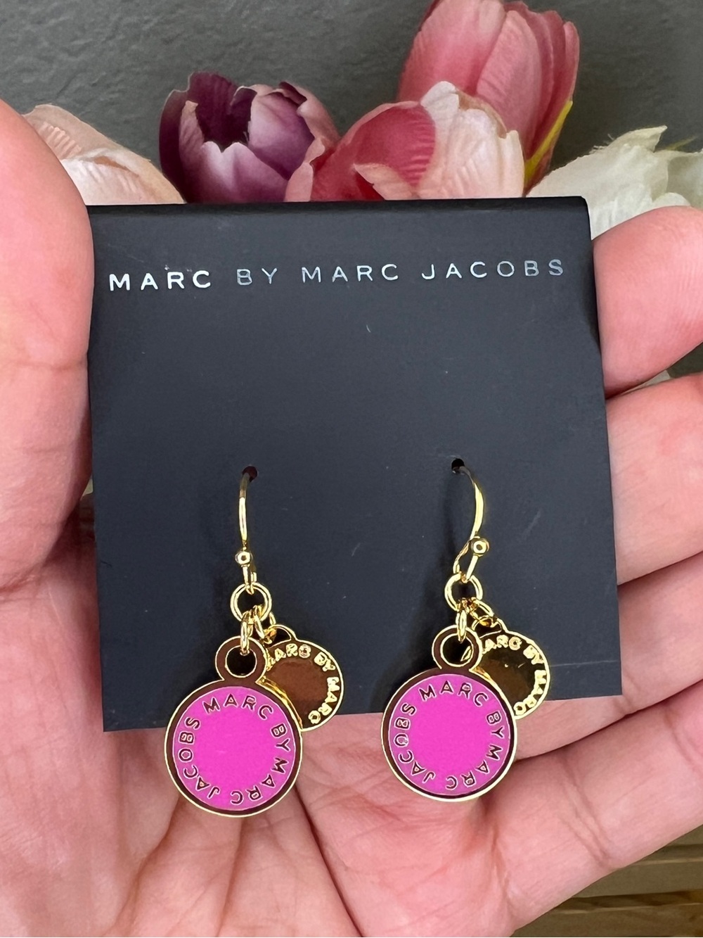 Marc by Marc Jacobs Gold/Pink Enamel Disc Earrings